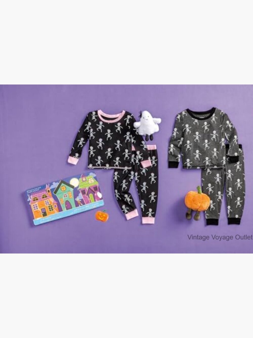 Toddler Girls Halloween Skeleton Glow in Dark 2-Piece Pajama Set Long Sleeve - Picture 3 of 3